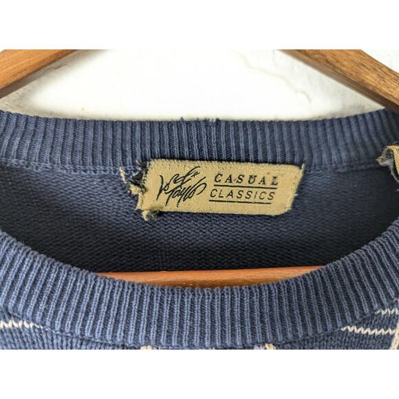 Vtg Sweater Mens Large Blue Plaid Knit Pullover Dad Grandpa Lord and Taylor Old - Picture 2 of 8